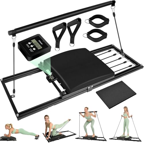 laapee Pilates Board, Foldable Pilates Reformer Set, Multi-Purpose Iron Extended Pilate Equipment, 7-in-1 Pilate Machines for Home Use, with Pilates Bar, Resistance Bands - Image 1