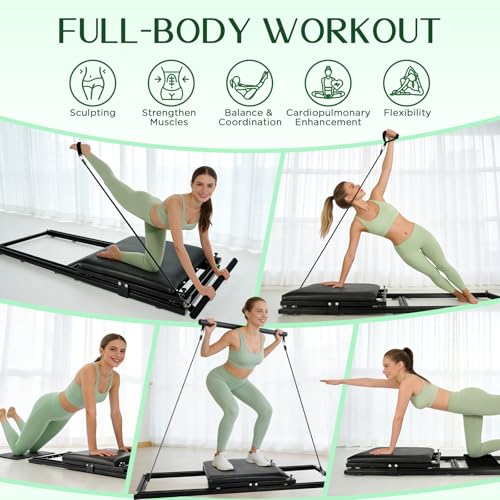 laapee Pilates Board, Foldable Pilates Reformer Set, Multi-Purpose Iron Extended Pilate Equipment, 7-in-1 Pilate Machines for Home Use, with Pilates Bar, Resistance Bands - Image 2