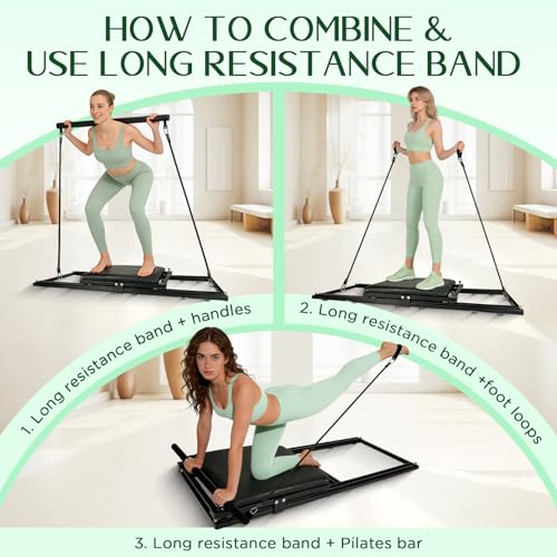 laapee Pilates Board, Foldable Pilates Reformer Set, Multi-Purpose Iron Extended Pilate Equipment, 7-in-1 Pilate Machines for Home Use, with Pilates Bar, Resistance Bands - Image 4