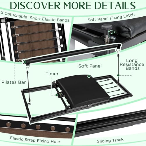 laapee Pilates Board, Foldable Pilates Reformer Set, Multi-Purpose Iron Extended Pilate Equipment, 7-in-1 Pilate Machines for Home Use, with Pilates Bar, Resistance Bands - Image 3