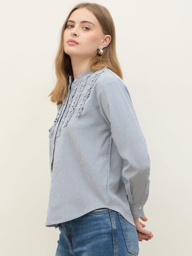 Styli Styli Striped Regular Fit Mandarin Collar Shirt  - Image 3
