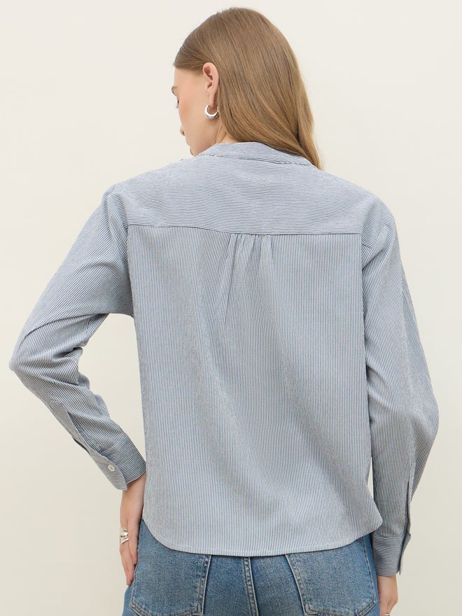 Styli Styli Striped Regular Fit Mandarin Collar Shirt  - Image 5