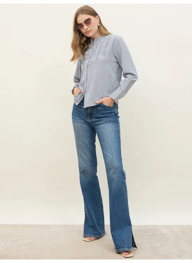 ستايلي Styli Striped Regular Fit Mandarin Collar Shirt