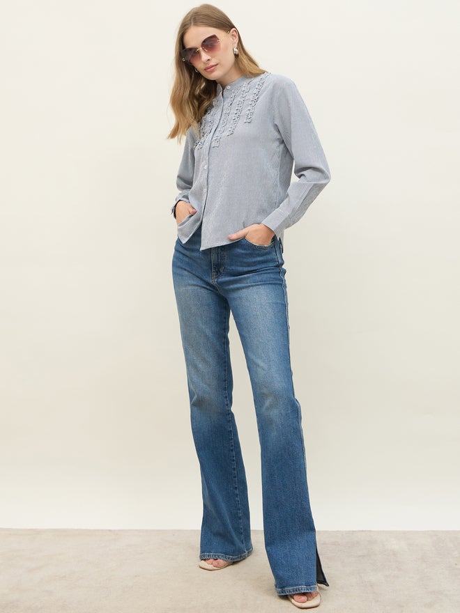 Styli Styli Striped Regular Fit Mandarin Collar Shirt  - Image 1