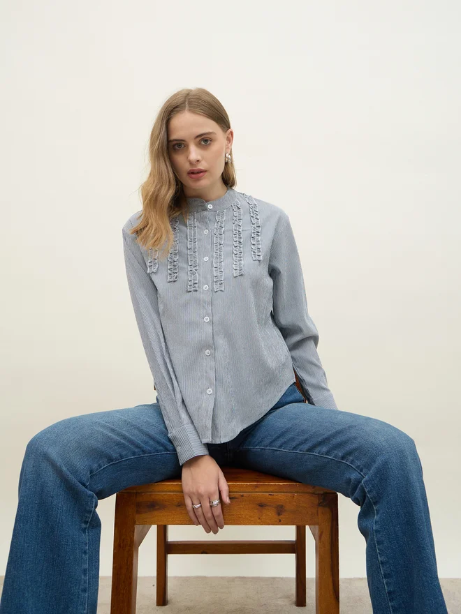 Styli Styli Striped Regular Fit Mandarin Collar Shirt