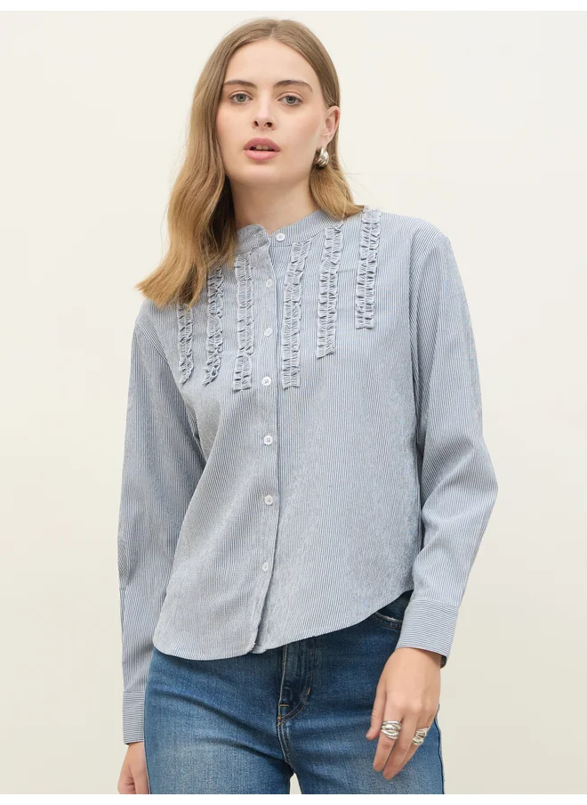 ستايلي Styli Striped Regular Fit Mandarin Collar Shirt