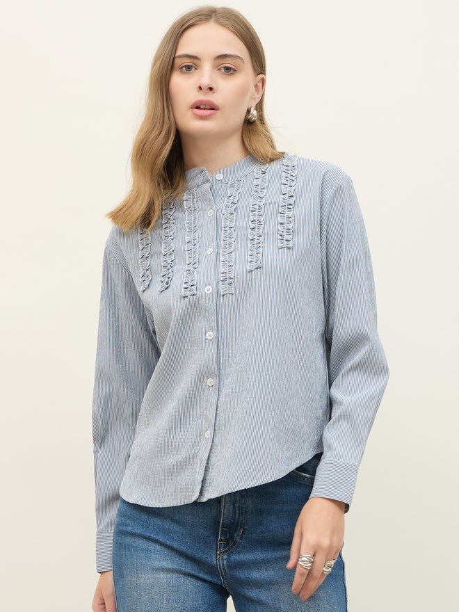 Styli Styli Striped Regular Fit Mandarin Collar Shirt  - Image 2