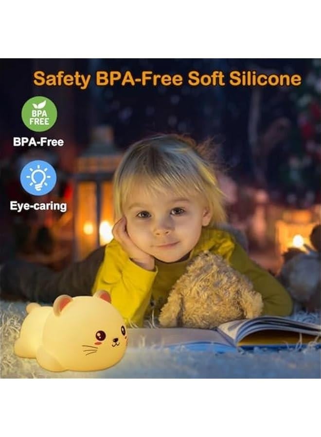 مصباح ليلي للأطفال، ضوء قط لطيف من السيليكون مسطح للرضع والأطفال الصغار، مصباح LED حيواني مزخرف قابل للشحن مع جهاز تحكم عن بعد، مصباح محمول هدايا عيد ميلاد كاواي - Image 5