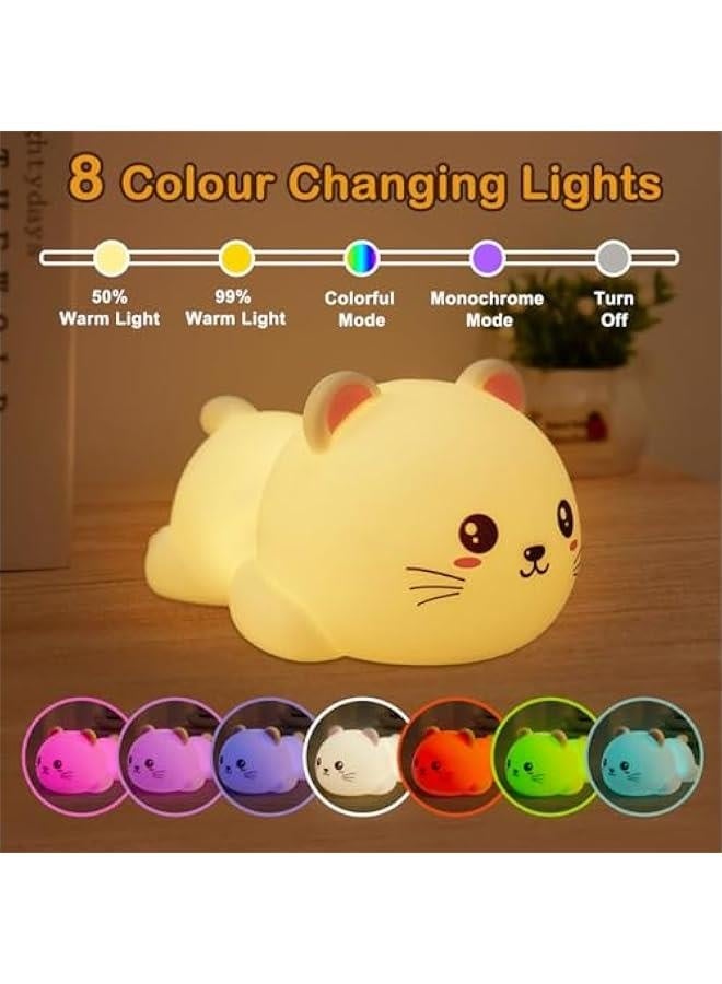 مصباح ليلي للأطفال، ضوء قط لطيف من السيليكون مسطح للرضع والأطفال الصغار، مصباح LED حيواني مزخرف قابل للشحن مع جهاز تحكم عن بعد، مصباح محمول هدايا عيد ميلاد كاواي - Image 2