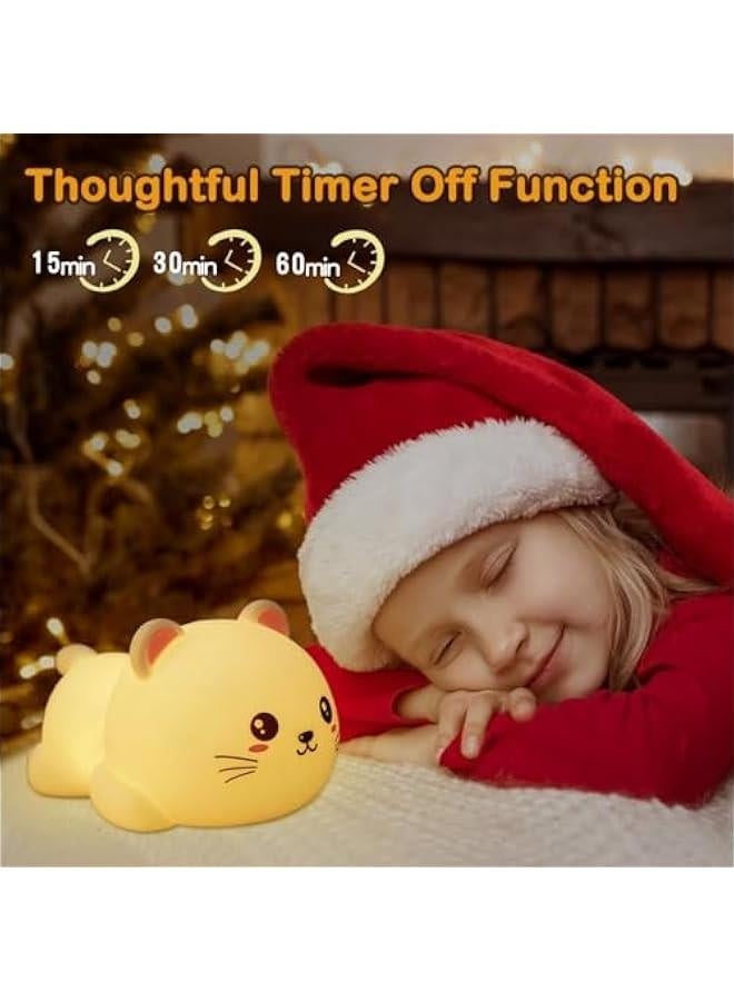 مصباح ليلي للأطفال، ضوء قط لطيف من السيليكون مسطح للرضع والأطفال الصغار، مصباح LED حيواني مزخرف قابل للشحن مع جهاز تحكم عن بعد، مصباح محمول هدايا عيد ميلاد كاواي - Image 4