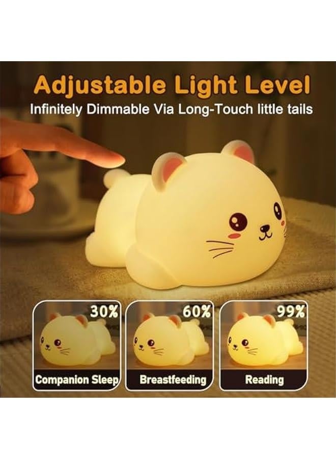 مصباح ليلي للأطفال، ضوء قط لطيف من السيليكون مسطح للرضع والأطفال الصغار، مصباح LED حيواني مزخرف قابل للشحن مع جهاز تحكم عن بعد، مصباح محمول هدايا عيد ميلاد كاواي - Image 3