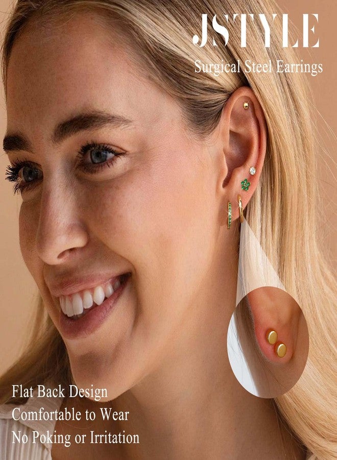 Jstyle - gold hypoallergenic hoop earrings for women men surgical stainless steel flat back earrings small hoops 14k gold hoops cartilage earrings for multiple, 20G (0.8 mm), Stainless Steel, Cubic - Image 2