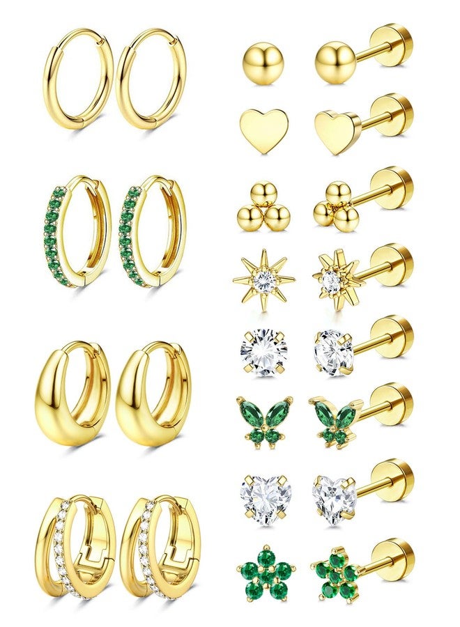 Jstyle - gold hypoallergenic hoop earrings for women men surgical stainless steel flat back earrings small hoops 14k gold hoops cartilage earrings for multiple, 20G (0.8 mm), Stainless Steel, Cubic - Image 1