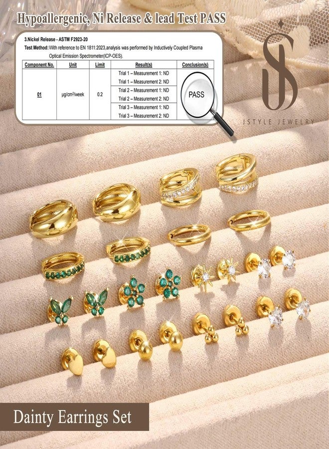 Jstyle - gold hypoallergenic hoop earrings for women men surgical stainless steel flat back earrings small hoops 14k gold hoops cartilage earrings for multiple, 20G (0.8 mm), Stainless Steel, Cubic - Image 3