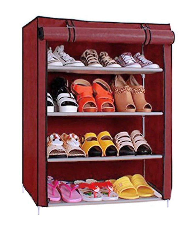 LookNSnap 4-Tiers Shoe Rack (Iron And Plastic) (Fabric Shelves) (Maroon) - Image 5