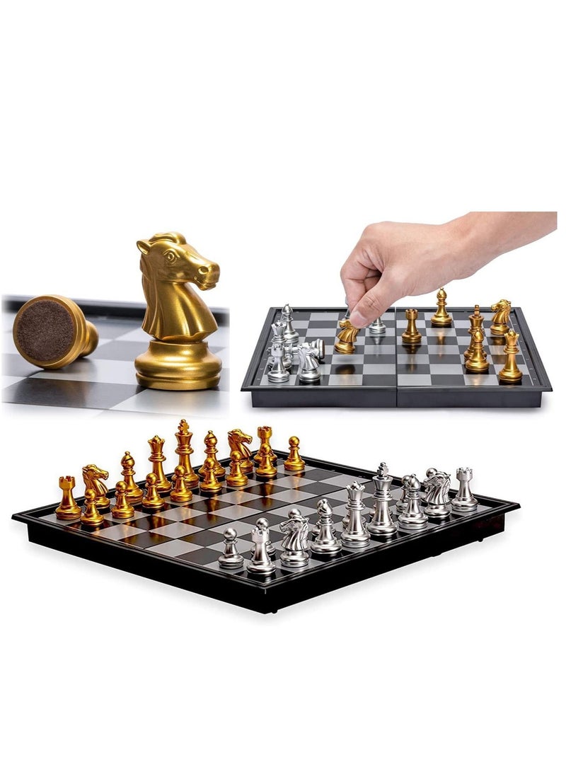 Y&D Travel Chess Board Set - Magnetic Piece with Portable/Foldable Board- Full Educational Toys For Children/Adults -Gold/Silver -Handmade Traditional Game Gift - Image 1