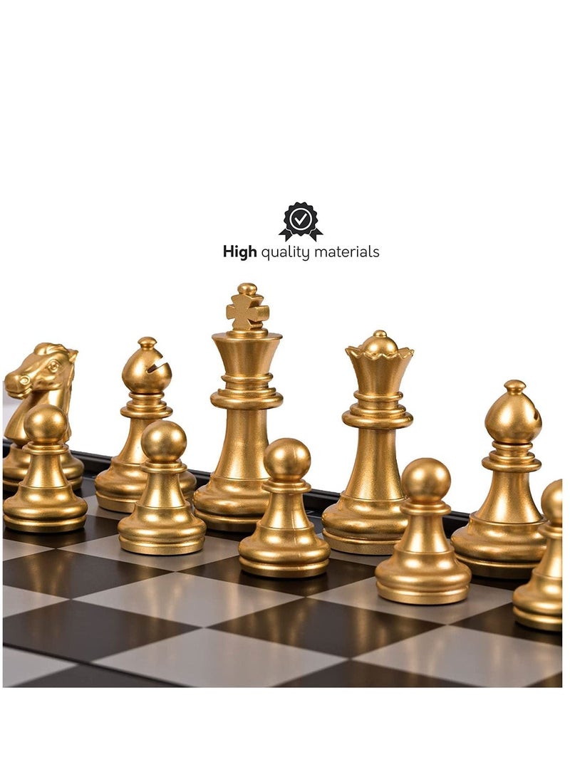 Y&D Travel Chess Board Set - Magnetic Piece with Portable/Foldable Board- Full Educational Toys For Children/Adults -Gold/Silver -Handmade Traditional Game Gift - Image 2