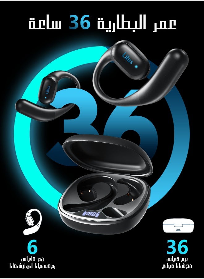 Litus Bluetooth Headphones Litus,Ultra-Comfort,Lightweight Design,Open-Ear headphones with 36-Hour Playtime,Bluetooth Wireless Earphones BT5.3,IPX5 Waterproof,LED Display,HiFi Sound,Clear Calls,for Music,workout Sports and Calls  - Image 5