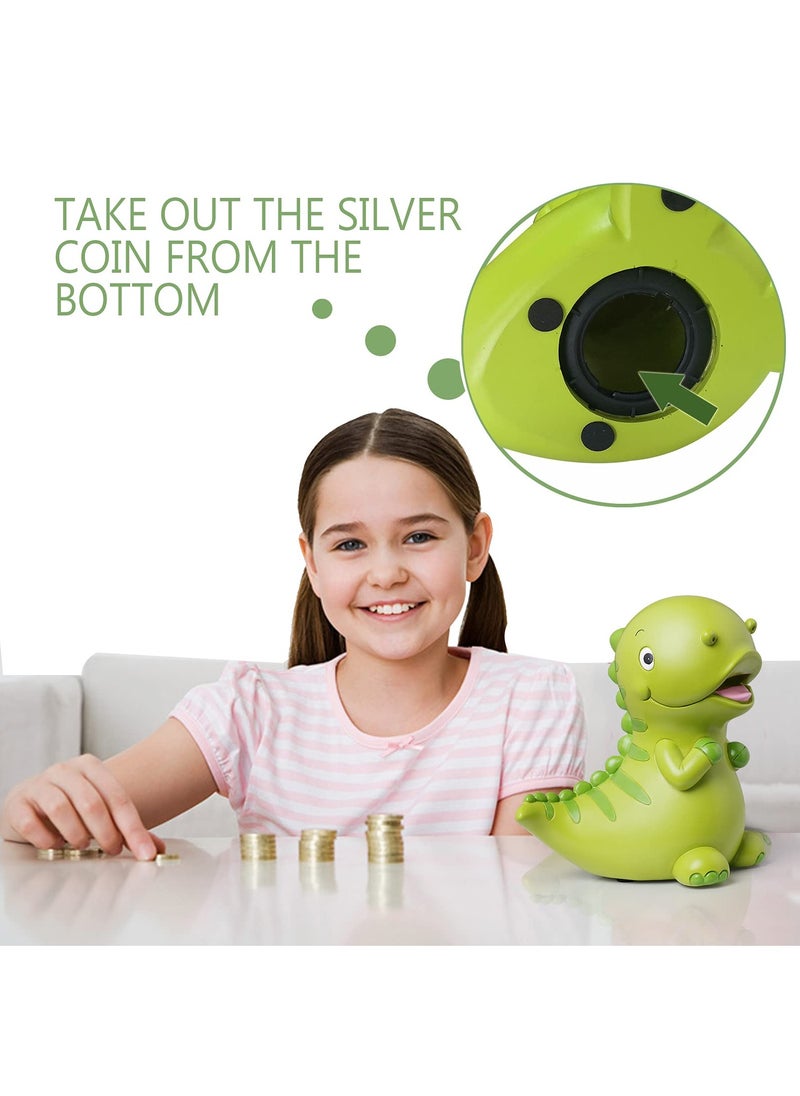 KASTWAVE Dinosaur Piggy Bank for Kids Boys Girls, Large Size Resin Coin Bank, Money Saving Bank for Boys Girls, Great Gifts for Birthday, Baby Shower, Cute Room Decor, Green  - Image 4