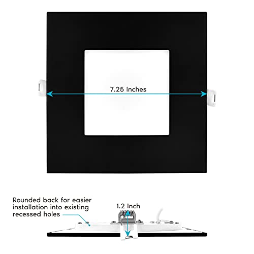 Luxrite 6 Inch Ultra Thin Square LED Recessed Lighting, 5 Color Options 2700K - 5000K, Dimmable LED Downlight, 12W, IC & Wet Rated, 1000 Lumens, Canless LED Recessed Light, Black Trim, ETL Listed - Image 5