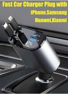 Generic 12/24V 120W Fast Car Charger with Retractable Charging Cable Fast Car Power Adapter PD20W for iPhone Type C 40W Car Bluetooth USB Charger Plug with iPhone,Samsung,Galaxy,Huawei,Xiaomi  - Image 1