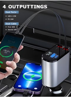 Generic 12/24V 120W Fast Car Charger with Retractable Charging Cable Fast Car Power Adapter PD20W for iPhone Type C 40W Car Bluetooth USB Charger Plug with iPhone,Samsung,Galaxy,Huawei,Xiaomi  - Image 4