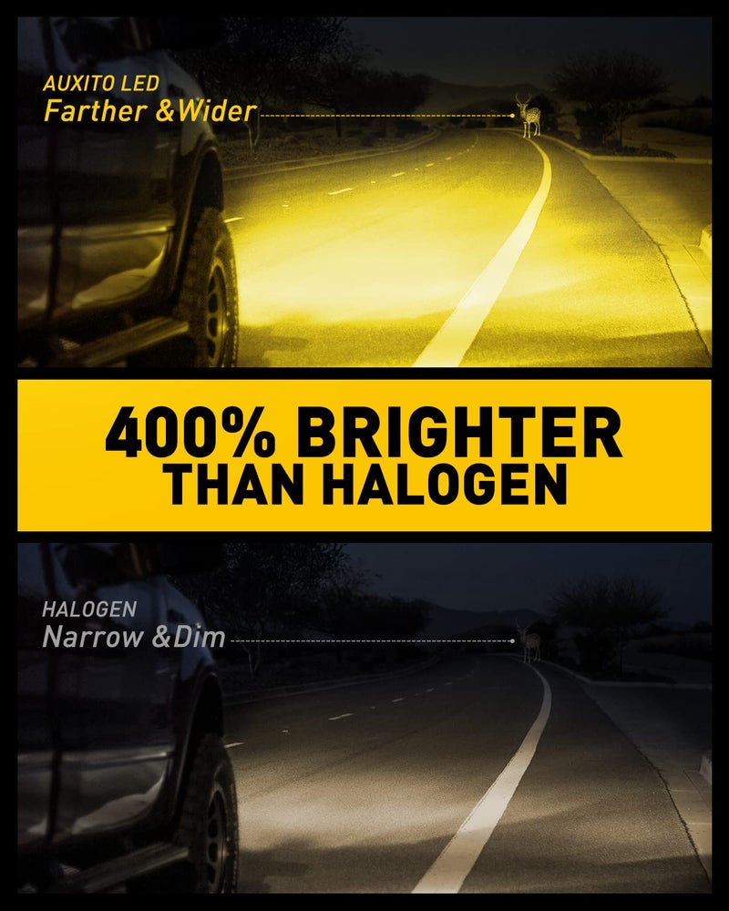AUXITO H8 H11 H16 LED Fog Light Bulbs, 3000K Amber Yellow, Strong Penetrating Power, Long Lifespan, Plug and Play, Canbus Error Free, Halogen Replacement DRL Bulbs for Rainy Snowy Foggy, 2 Pack - Image 2