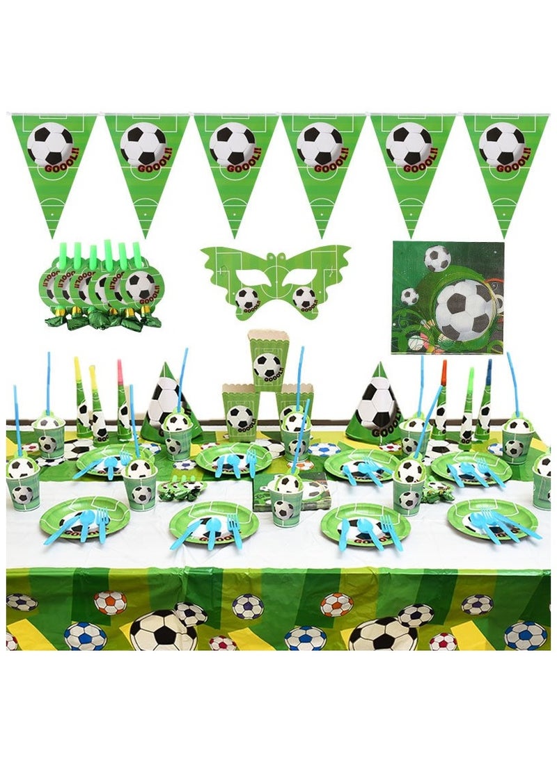 ريمي بيلا 180 قطعة لوازم حفلات اعياد الميلاد بتصميم فوتبول، مجموعة ادوات مائدة الكل في واحد تتضمن اطباق واكواب ومناديل ولافتة وما الى ذلك، لوازم حفلات بطابع فوتبول للفتيان - Image 1