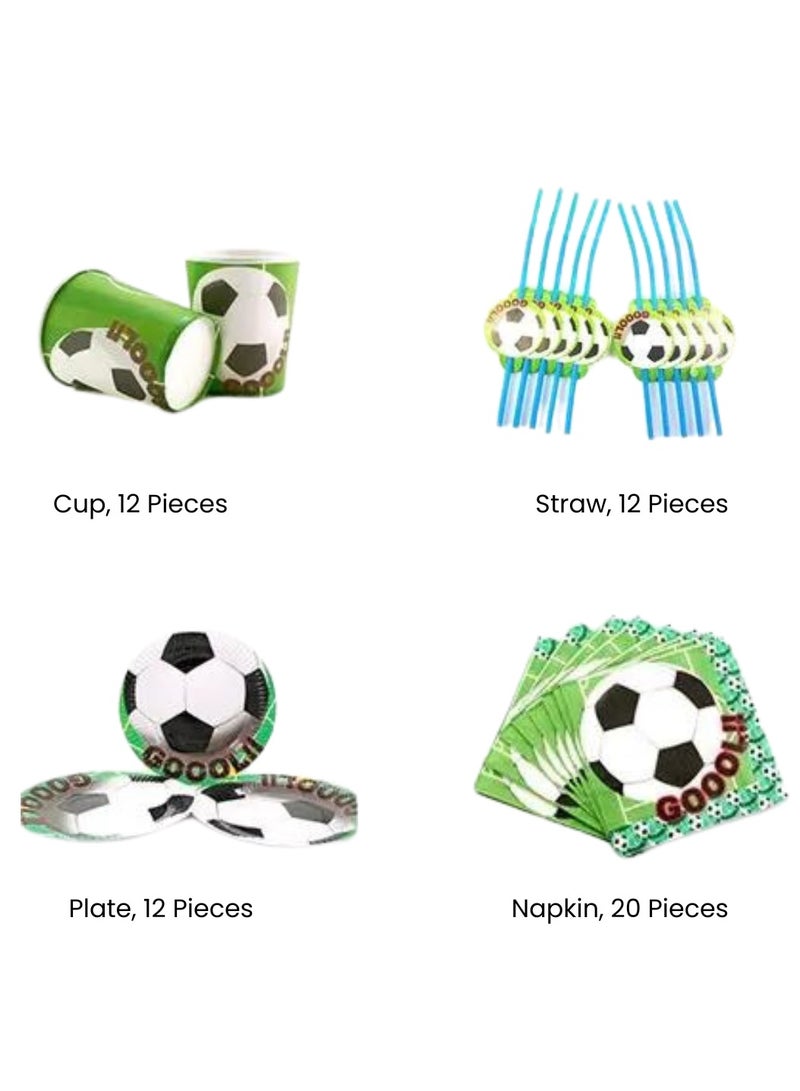 ريمي بيلا 180 قطعة لوازم حفلات اعياد الميلاد بتصميم فوتبول، مجموعة ادوات مائدة الكل في واحد تتضمن اطباق واكواب ومناديل ولافتة وما الى ذلك، لوازم حفلات بطابع فوتبول للفتيان - Image 3