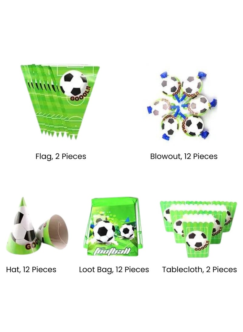 ريمي بيلا 180 قطعة لوازم حفلات اعياد الميلاد بتصميم فوتبول، مجموعة ادوات مائدة الكل في واحد تتضمن اطباق واكواب ومناديل ولافتة وما الى ذلك، لوازم حفلات بطابع فوتبول للفتيان - Image 4