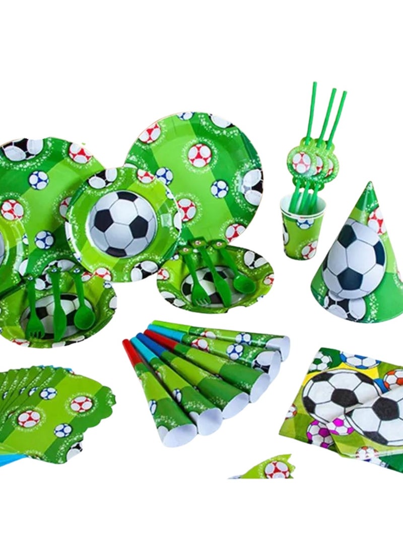 ريمي بيلا 180 قطعة لوازم حفلات اعياد الميلاد بتصميم فوتبول، مجموعة ادوات مائدة الكل في واحد تتضمن اطباق واكواب ومناديل ولافتة وما الى ذلك، لوازم حفلات بطابع فوتبول للفتيان - Image 5