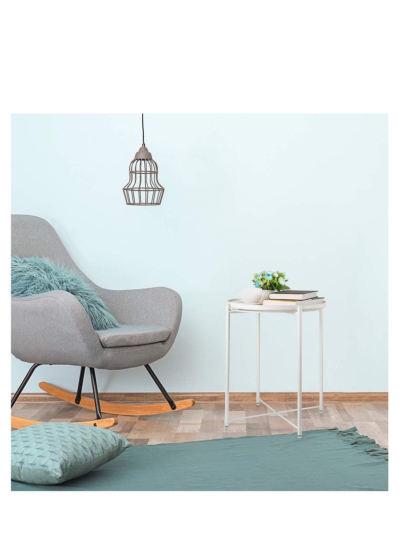 Generic White End Table, Outdoor White Side Table for Small Spaces Accent Patio Side Table Round Metal Coffee Table Waterproof Removable Tray Table Living Room Bedroom Balcony Office Milky White  - Image 4