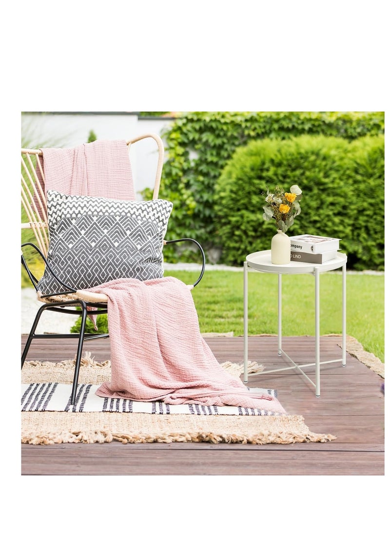 Generic White End Table, Outdoor White Side Table for Small Spaces Accent Patio Side Table Round Metal Coffee Table Waterproof Removable Tray Table Living Room Bedroom Balcony Office Milky White  - Image 3