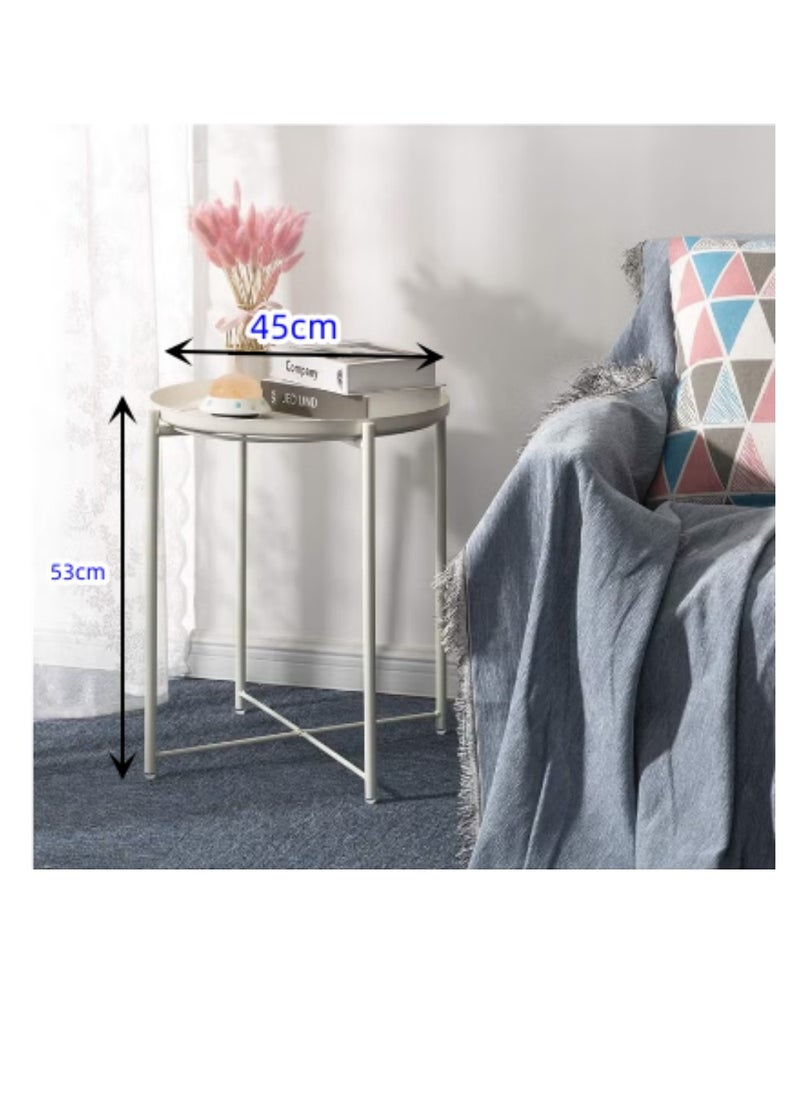 Generic White End Table, Outdoor White Side Table for Small Spaces Accent Patio Side Table Round Metal Coffee Table Waterproof Removable Tray Table Living Room Bedroom Balcony Office Milky White  - Image 2