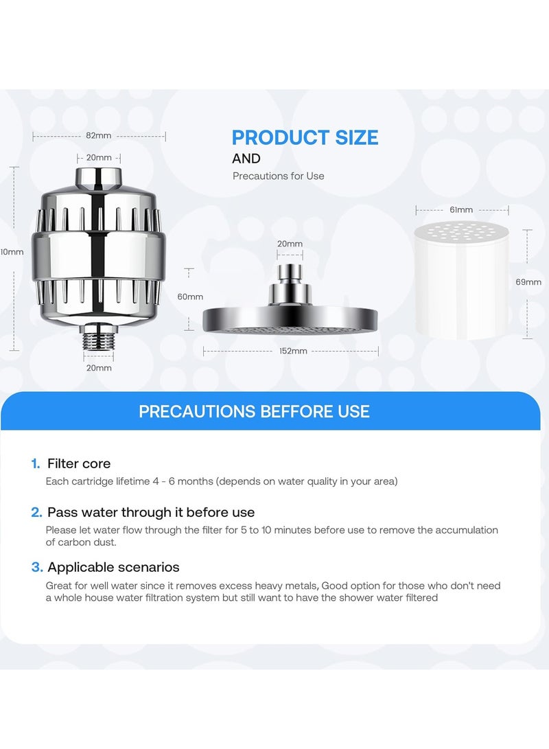 أميناك رأس دش مُرشح ومجموعة فلتر دش بـ 20 مرحلة، مع 5 أوضاع رش قوية، رأس دش قابل للتعديل بزاوية 360 درجة للمياه الصعبة، يزيل الكلور والمعادن الثقيلة، بتشطيب كرومي - Image 5