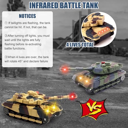 Hitish RC Tank That Infrared Shoots 24Ghz Remote Control Battle Army Tank Toys with 360Rotating Turret Auto Demo Sound Effects Lights Military Vehicles Model Gift for Kids Adults Boys Age 68 912 - Image 5