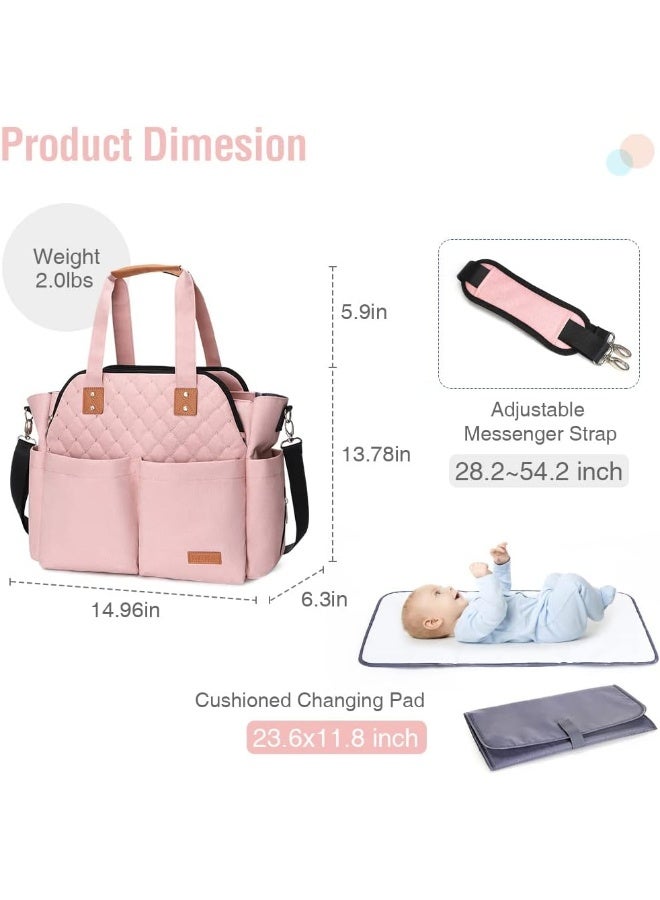 Lekebaby Diaper Tote Bag Purse Satchel Diaper Messenger for Mom and Girls, Pink - Image 3