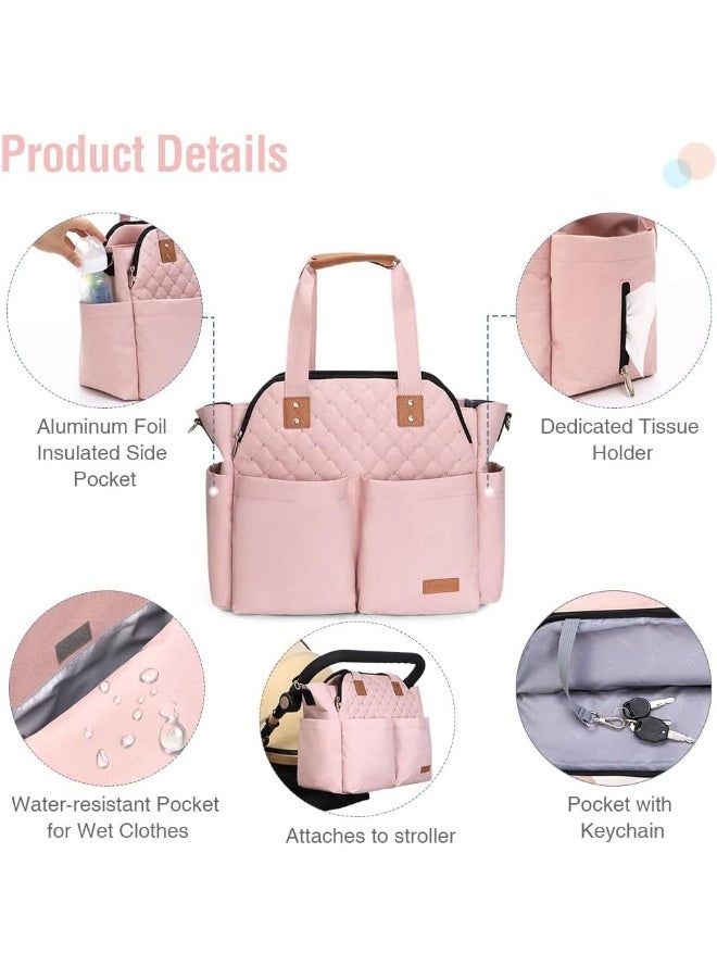 Lekebaby Diaper Tote Bag Purse Satchel Diaper Messenger for Mom and Girls, Pink - Image 5