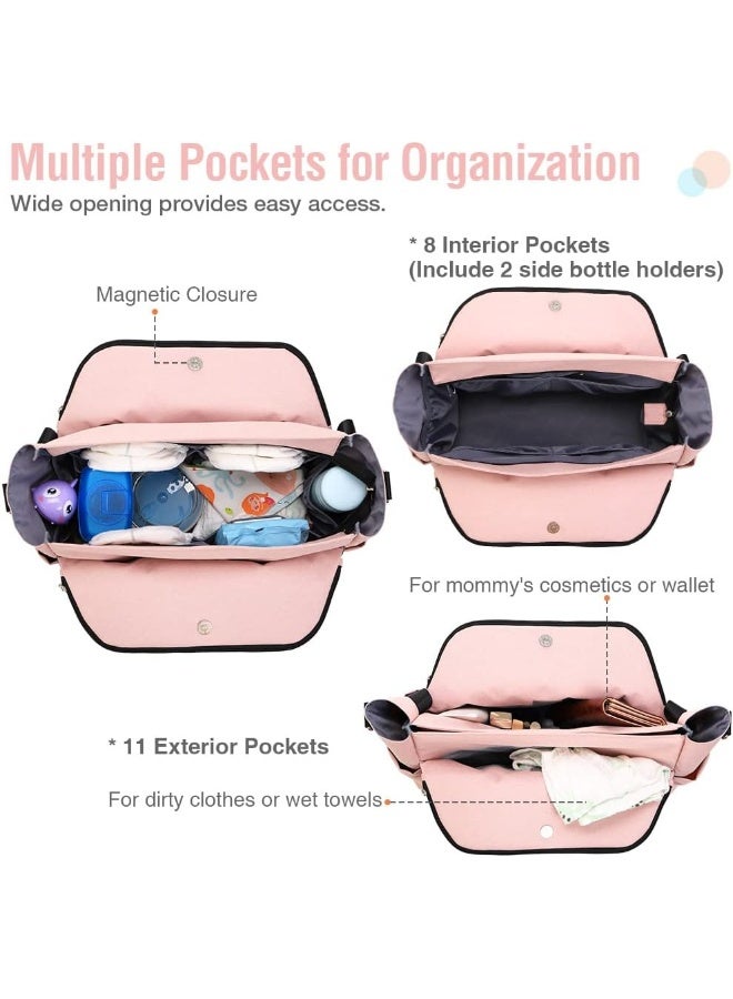 Lekebaby Diaper Tote Bag Purse Satchel Diaper Messenger for Mom and Girls, Pink - Image 4