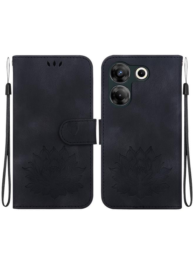 For Tecno Camon 20 Pro 5G Lotus Embossed Leather Phone Case(Black) 