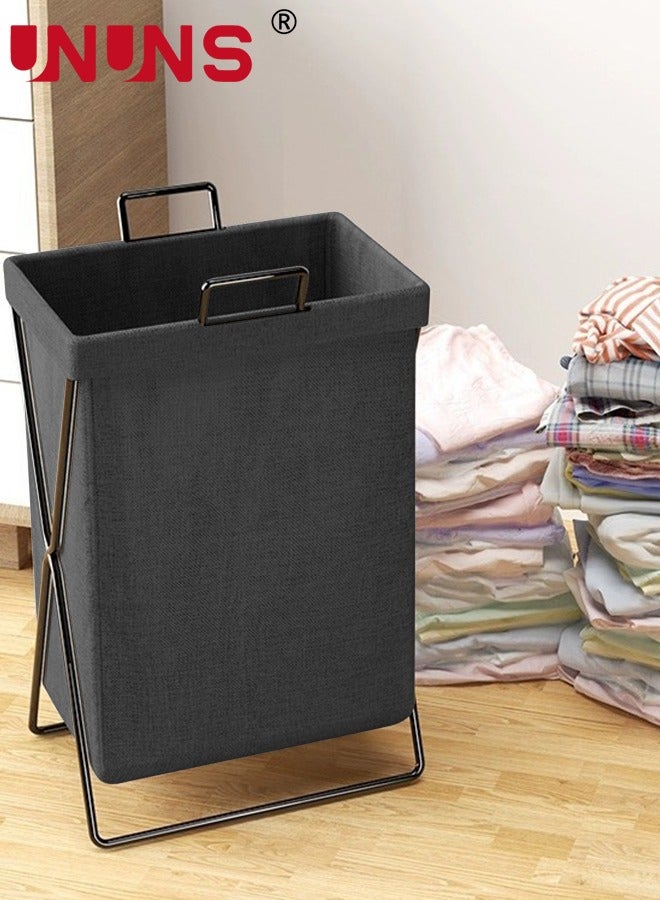 UNUNS Large Collapsible Laundry Basket Hamper with Handles and Lid, Heavy-Duty Frame Clothes Hampers X-Shaped Laundry Hamper Laundry Bag for Laundry, Bedroom, Dorm, Towels,Black - Image 2