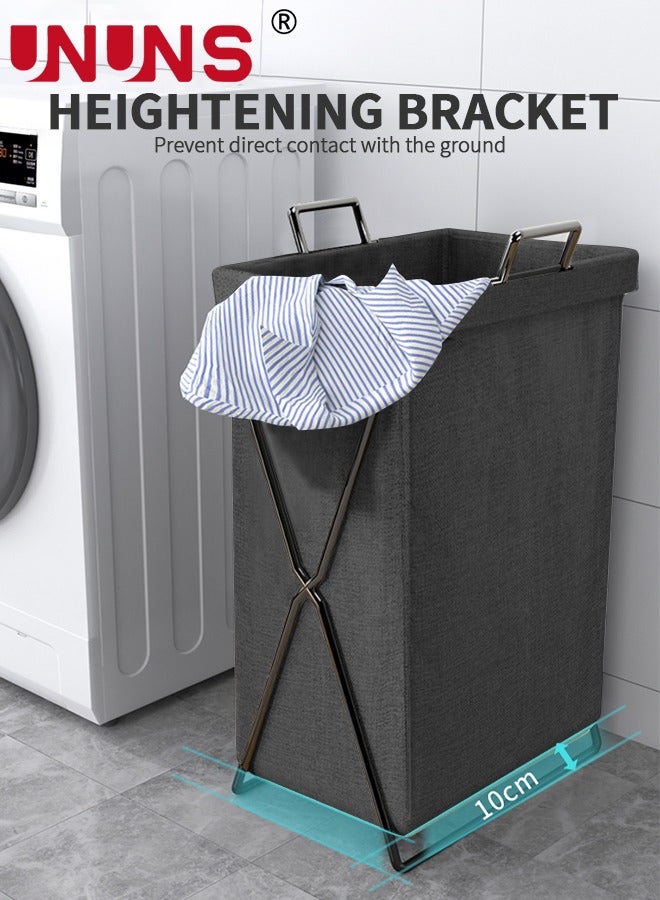 UNUNS Large Collapsible Laundry Basket Hamper with Handles and Lid, Heavy-Duty Frame Clothes Hampers X-Shaped Laundry Hamper Laundry Bag for Laundry, Bedroom, Dorm, Towels,Black - Image 4