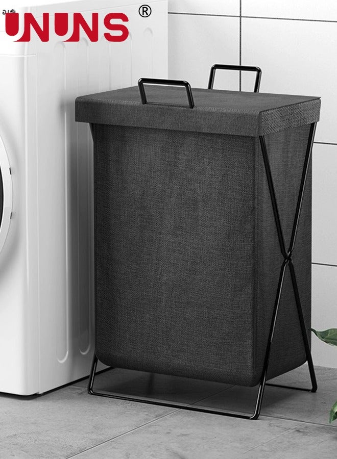 UNUNS Large Collapsible Laundry Basket Hamper with Handles and Lid, Heavy-Duty Frame Clothes Hampers X-Shaped Laundry Hamper Laundry Bag for Laundry, Bedroom, Dorm, Towels,Black - Image 5