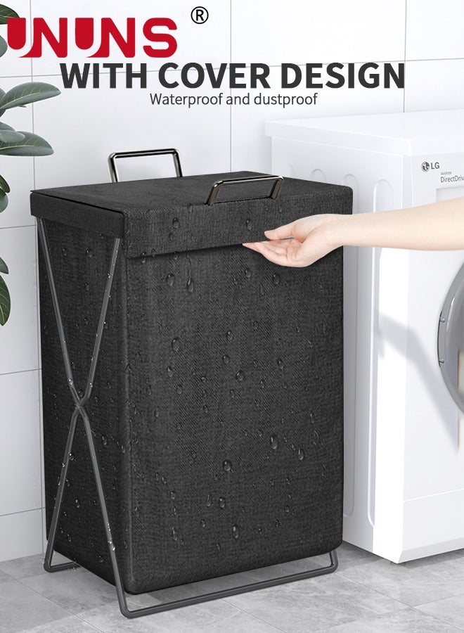 UNUNS Large Collapsible Laundry Basket Hamper with Handles and Lid, Heavy-Duty Frame Clothes Hampers X-Shaped Laundry Hamper Laundry Bag for Laundry, Bedroom, Dorm, Towels,Black - Image 3