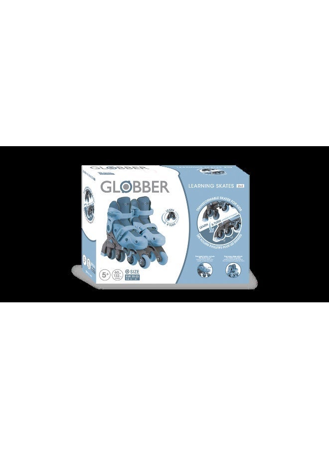 GLOBBER 2 in 1 Adjustable Learning Skates for Kids – Convertible Training Inline Skates Size 29-32 – Ash Blue - Image 2
