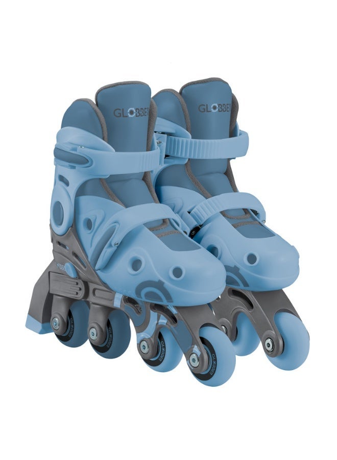 GLOBBER 2 in 1 Adjustable Learning Skates for Kids – Convertible Training Inline Skates Size 29-32 – Ash Blue - Image 1