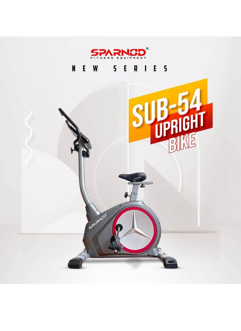 Sparnod Fitness - SUB-54 Upright Exercise Bike for Home Gym - LCD Display, Height Adjustable Seat, Compact design 4Kg Flywheel and Heart Rate Sensors Perfect Cardio Exercise Cycle Machine - Image 1