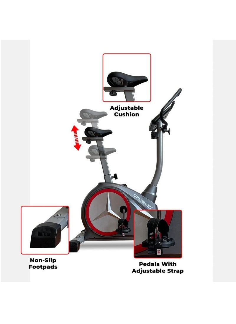 Sparnod Fitness - SUB-54 Upright Exercise Bike for Home Gym - LCD Display, Height Adjustable Seat, Compact design 4Kg Flywheel and Heart Rate Sensors Perfect Cardio Exercise Cycle Machine - Image 1