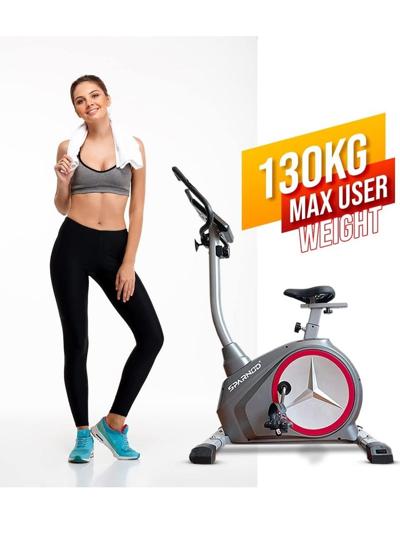 Sparnod Fitness - SUB-54 Upright Exercise Bike for Home Gym - LCD Display, Height Adjustable Seat, Compact design 4Kg Flywheel and Heart Rate Sensors Perfect Cardio Exercise Cycle Machine - Image 1