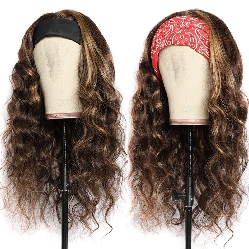 HighEr Ombre Headband Wig Human Hair #4/27 Highlight Body Wave Headband Wig 16 Inch Glueless None Lace Front Wig Brazilian Virgin Human Hair Wigs for Black Women Wear and Go Wig 150% Density - Image 2